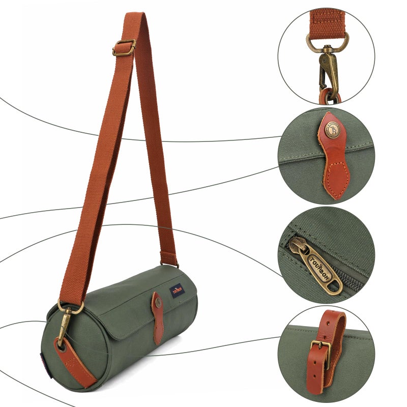 TOURBON Canvas Leather Bike Handlebar Bag with Shoulder Strap, 4.5L Bicycle Top Tube Pouch, Water-resistant Small Saddlebag storage bag for Cycling (Green) - Image 4